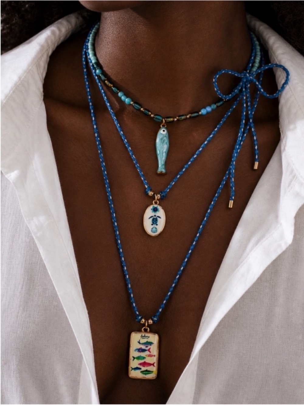 New! Coastal Blue Fish Sardine Necklace Stack Set NWOT (4015)